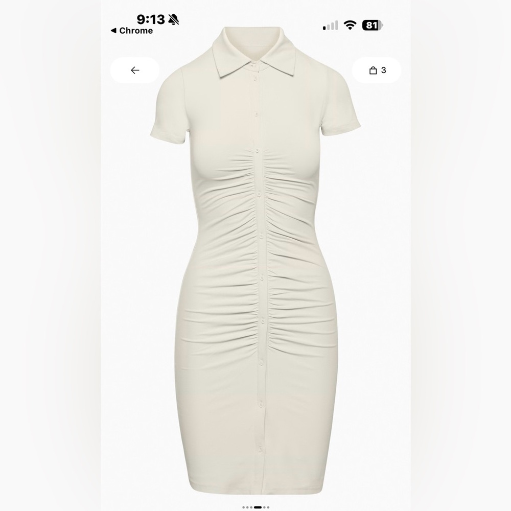 Aritzia Babaton Greenpoint Cream Ivory Contour Dress Button Down, Ruched, Collar